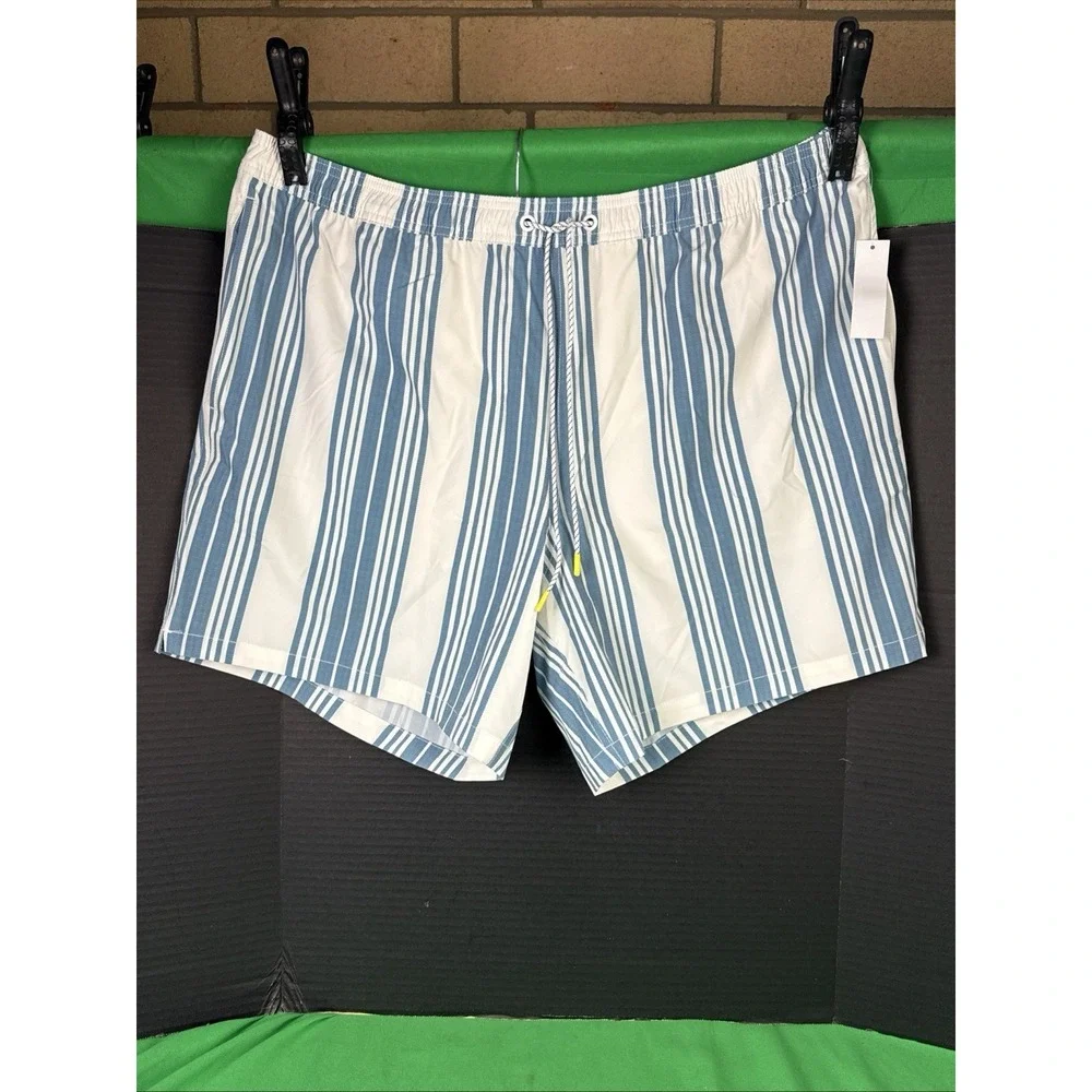 Bonobos Mens Blue White Striped Swim Trunks 7 Inch Inseam XL